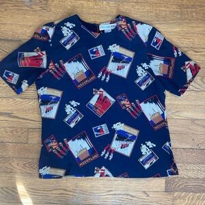 Vintage Cruise Print 100% Silk Top
